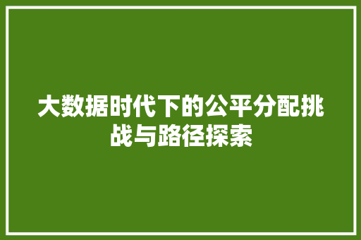 大数据时代下的公平分配挑战与路径探索 服务器/数据库