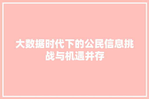 大数据时代下的公民信息挑战与机遇并存
