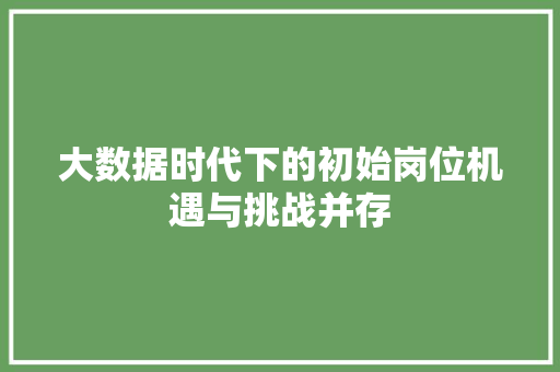 大数据时代下的初始岗位机遇与挑战并存
