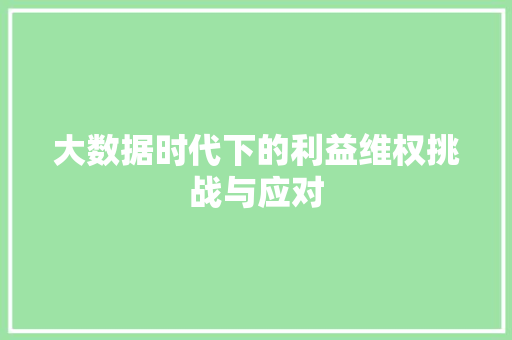 大数据时代下的利益维权挑战与应对