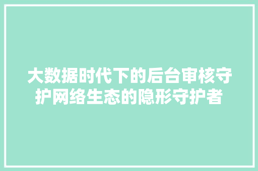 大数据时代下的后台审核守护网络生态的隐形守护者