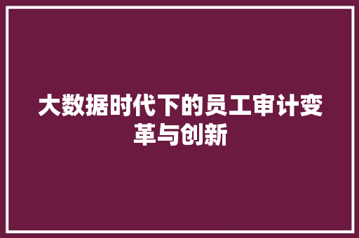 大数据时代下的员工审计变革与创新