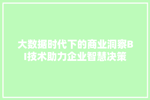 大数据时代下的商业洞察BI技术助力企业智慧决策