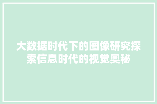 大数据时代下的图像研究探索信息时代的视觉奥秘