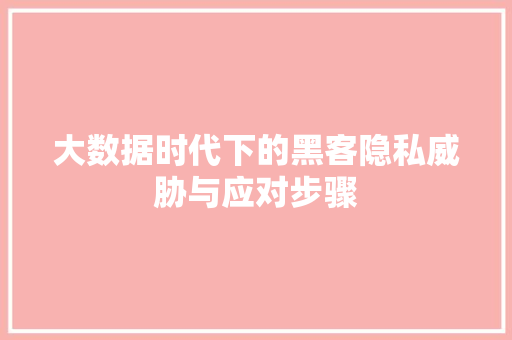 大数据时代下的黑客隐私威胁与应对步骤
