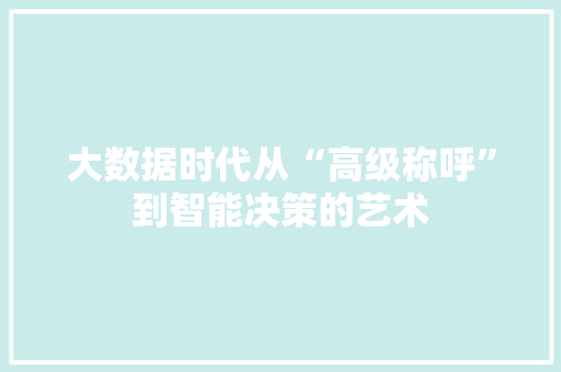 大数据时代从“高级称呼”到智能决策的艺术