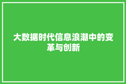 大数据时代信息浪潮中的变革与创新