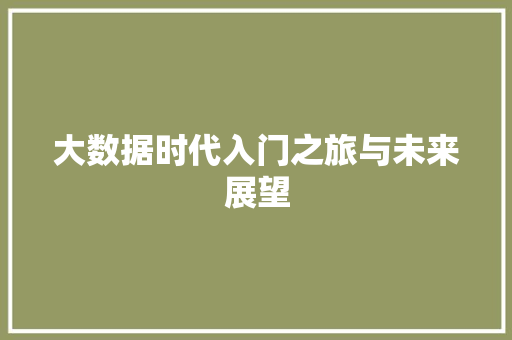 大数据时代入门之旅与未来展望