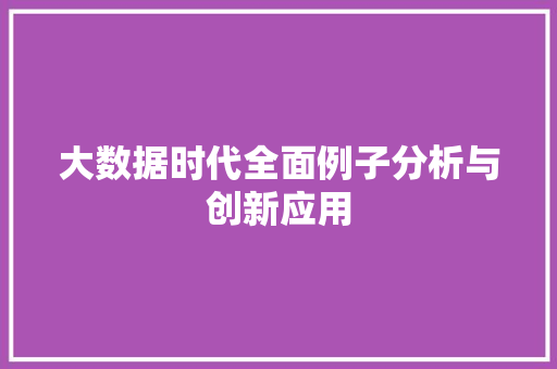 大数据时代全面例子分析与创新应用