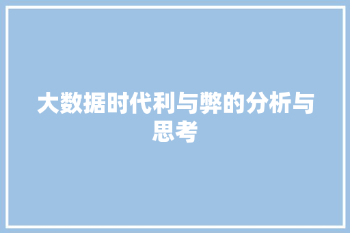 大数据时代利与弊的分析与思考
