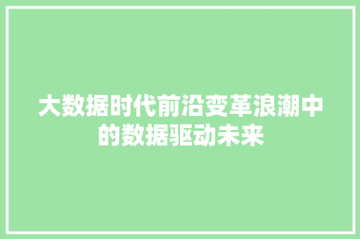 大数据时代前沿变革浪潮中的数据驱动未来