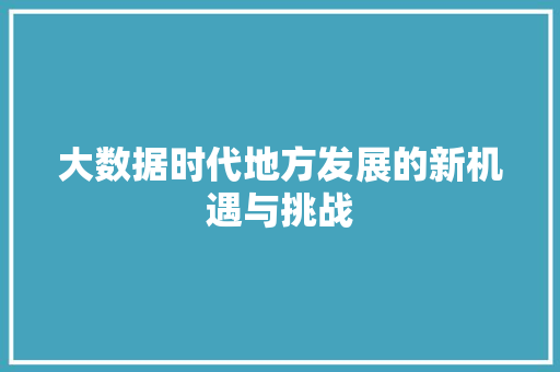 大数据时代地方发展的新机遇与挑战