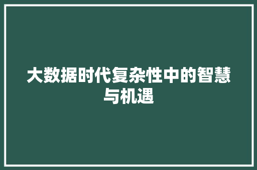 大数据时代复杂性中的智慧与机遇