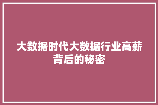 大数据时代大数据行业高薪背后的秘密