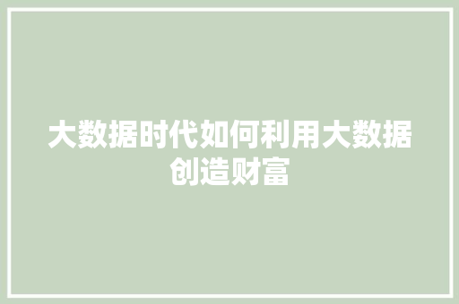 大数据时代如何利用大数据创造财富