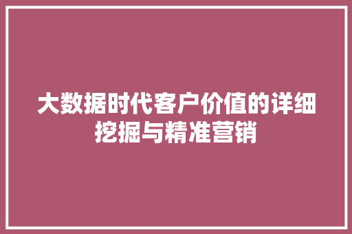 大数据时代客户价值的详细挖掘与精准营销