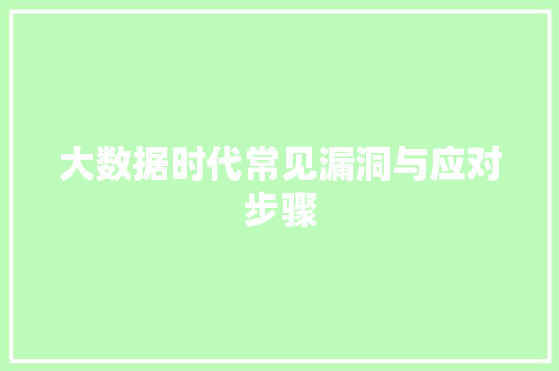 大数据时代常见漏洞与应对步骤