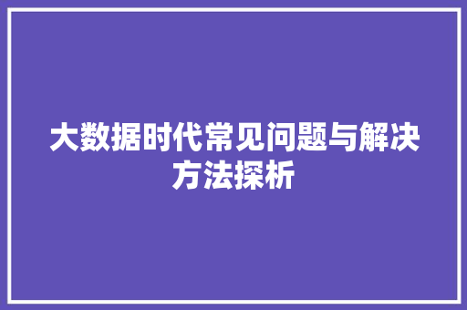 大数据时代常见问题与解决方法探析