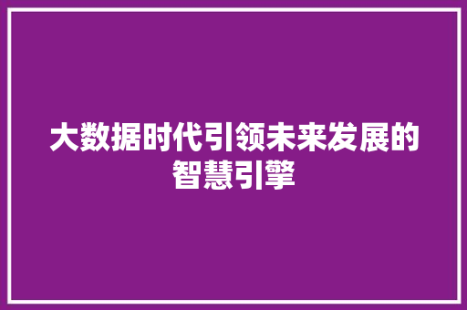 大数据时代引领未来发展的智慧引擎