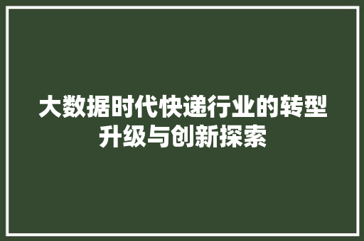 大数据时代快递行业的转型升级与创新探索