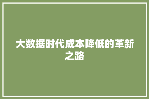 大数据时代成本降低的革新之路