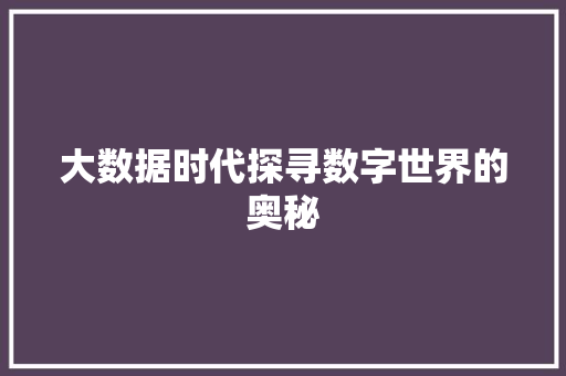 大数据时代探寻数字世界的奥秘