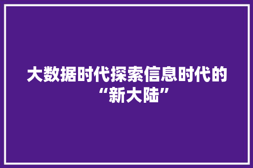 大数据时代探索信息时代的“新大陆”
