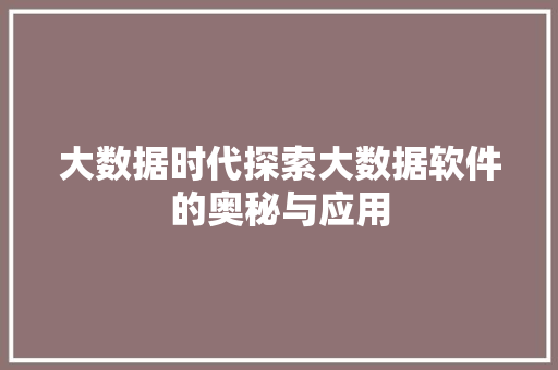大数据时代探索大数据软件的奥秘与应用