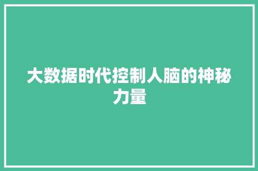 大数据时代控制人脑的神秘力量