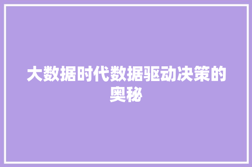 大数据时代数据驱动决策的奥秘