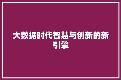 大数据时代智慧与创新的新引擎