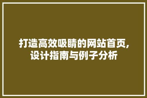 打造高效吸睛的网站首页,设计指南与例子分析