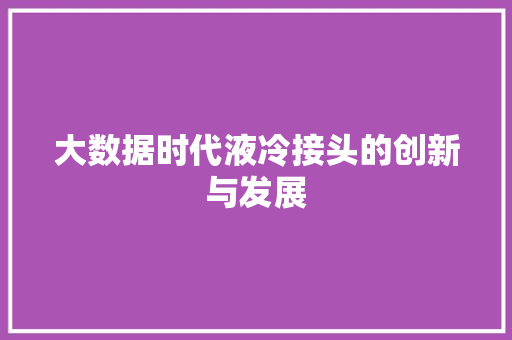 大数据时代液冷接头的创新与发展