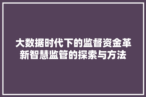 大数据时代下的监督资金革新智慧监管的探索与方法