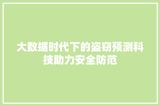 大数据时代下的盗窃预测科技助力安全防范