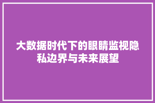 大数据时代下的眼睛监视隐私边界与未来展望