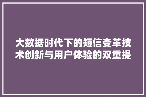 大数据时代下的短信变革技术创新与用户体验的双重提升