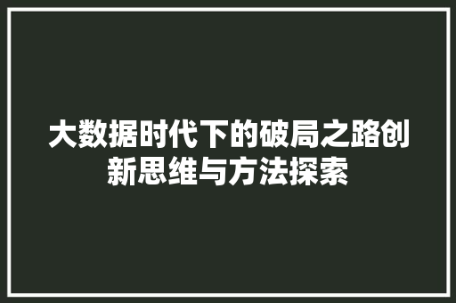 大数据时代下的破局之路创新思维与方法探索
