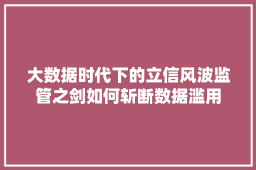大数据时代下的立信风波监管之剑如何斩断数据滥用