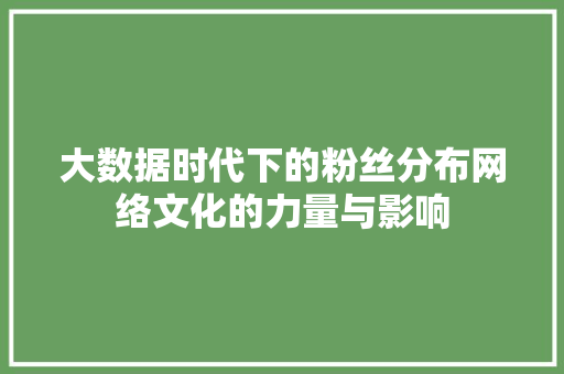 大数据时代下的粉丝分布网络文化的力量与影响