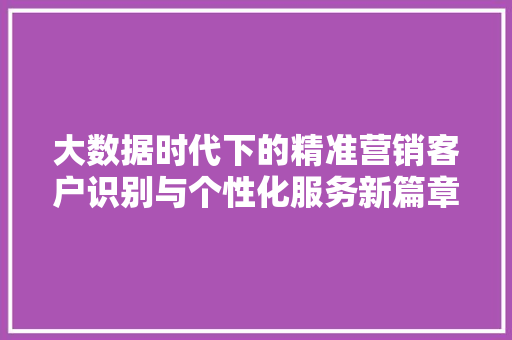大数据时代下的精准营销客户识别与个性化服务新篇章