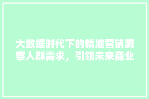 大数据时代下的精准营销洞察人群需求，引领未来商业