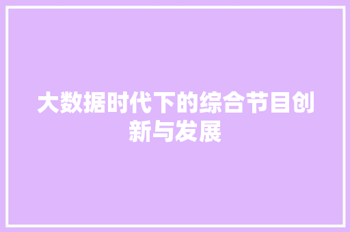 大数据时代下的综合节目创新与发展