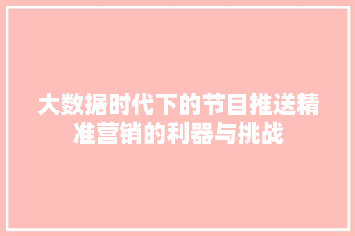 大数据时代下的节目推送精准营销的利器与挑战