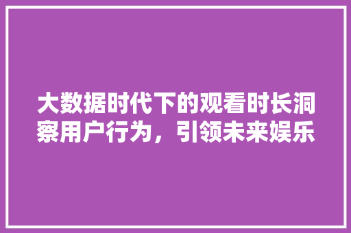 大数据时代下的观看时长洞察用户行为，引领未来娱乐趋势