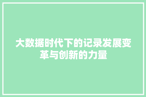 大数据时代下的记录发展变革与创新的力量
