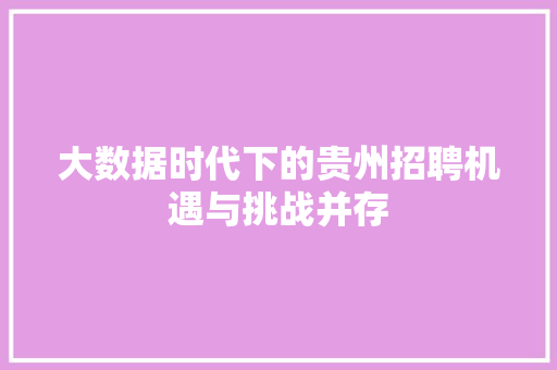 大数据时代下的贵州招聘机遇与挑战并存