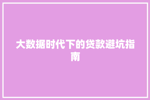 大数据时代下的贷款避坑指南