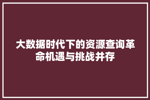 大数据时代下的资源查询革命机遇与挑战并存