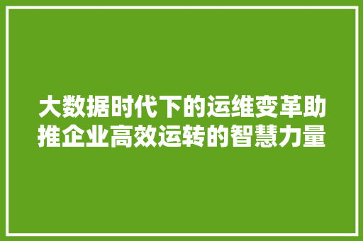 大数据时代下的运维变革助推企业高效运转的智慧力量